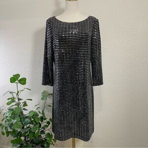 Jessica H Black and Silver Sequin Long Sleeve Dress